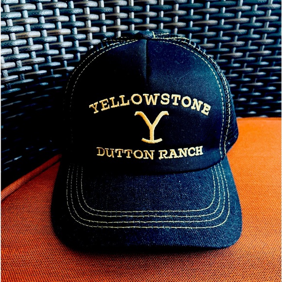 Accessories Yellowstone Dutton Ranch Black And Denim Trucker Hat